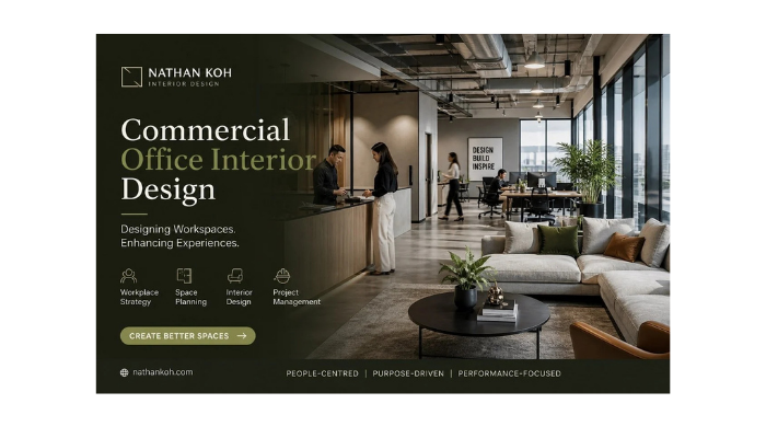 Modern office interior design showcasing a stylish workspace with seating areas and a reception desk.